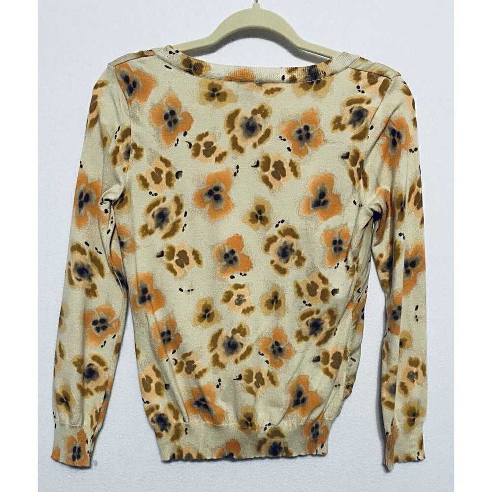 J Jill Watercolor Floral Pullover Sweater Silk Overlay Boho Womens Petite XSP